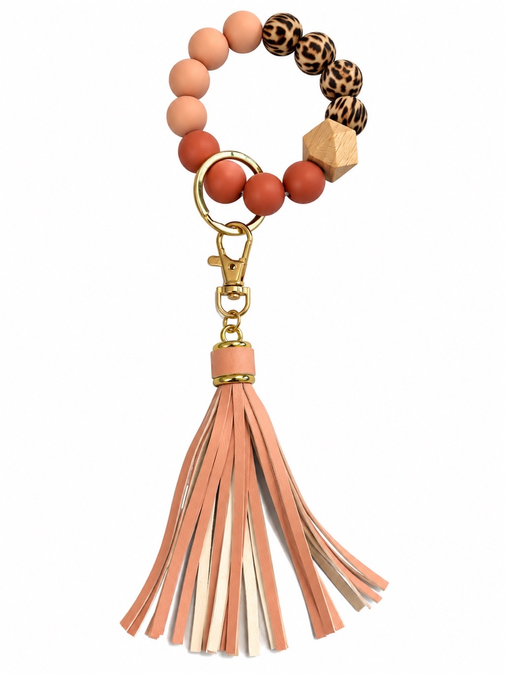 Handmade …Peach Beaded Tassel Keyring Bracelet